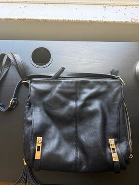 MMS Design Studio Black Crossbody Bag with Gold Hardware